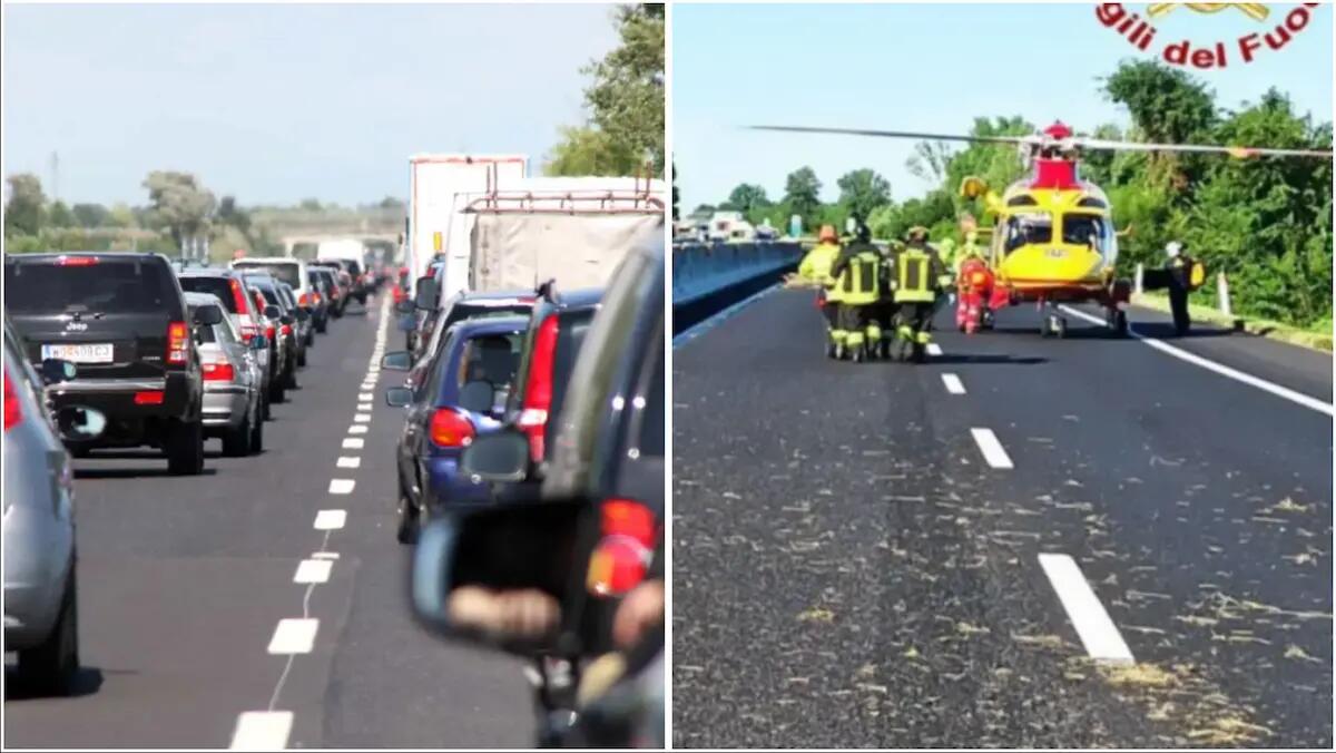 Scoppia pneumatico della moto in autostrada, marito e moglie si schiantano: grave la donna elitrasportata - 