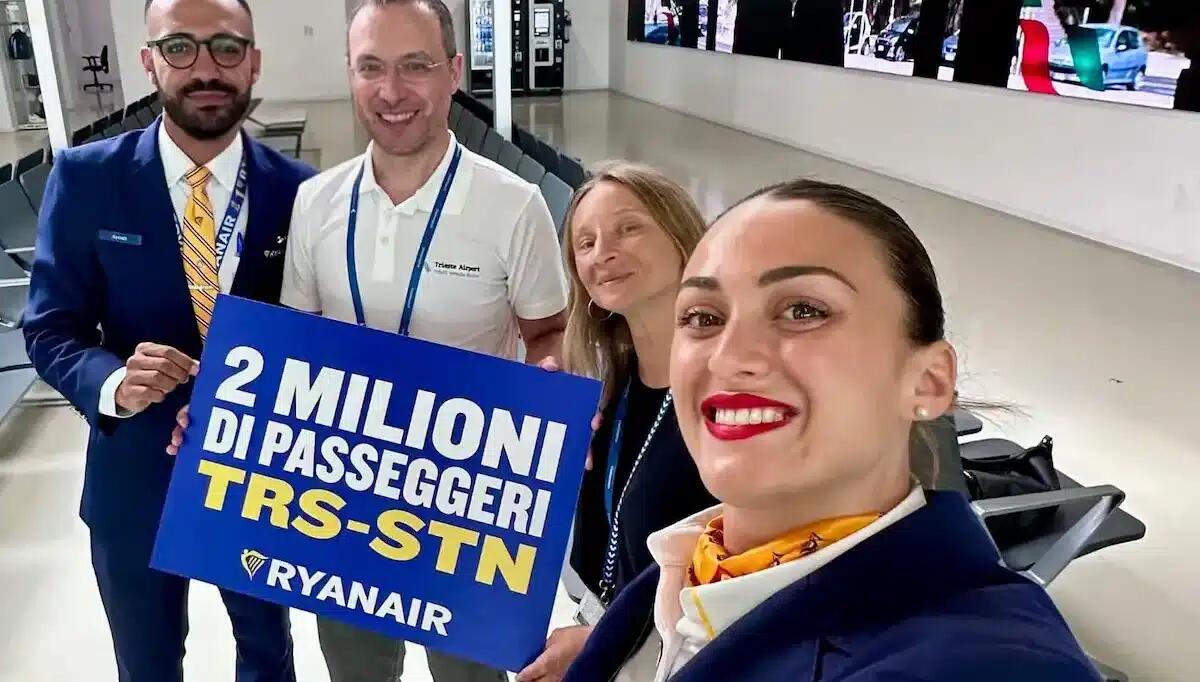 Ryanair supera 2 milioni di passeggeri sulla rotta Trieste-Londra Stansted -
