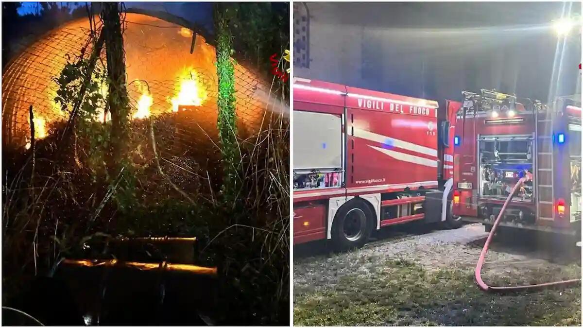 Rogo nel deposito di attrezzature agricole, i pompieri evitano il propagarsi alle campagne circostanti - 