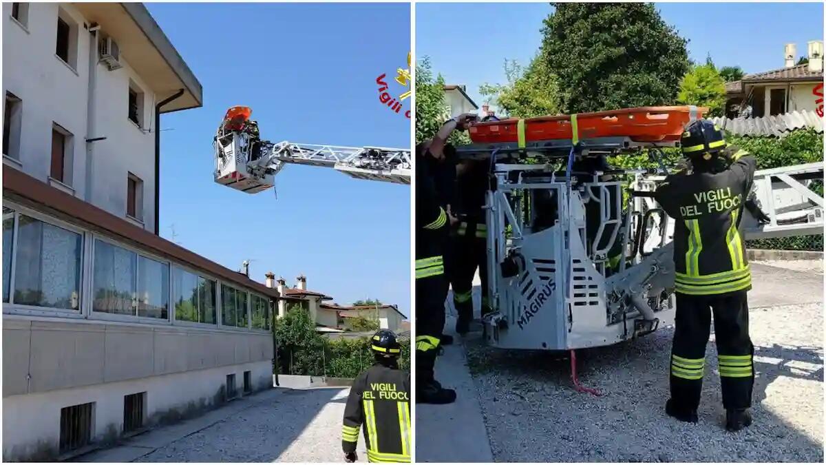 Paziente bariatrico caduto in casa: delicato salvataggio in appartamento con autoscala -