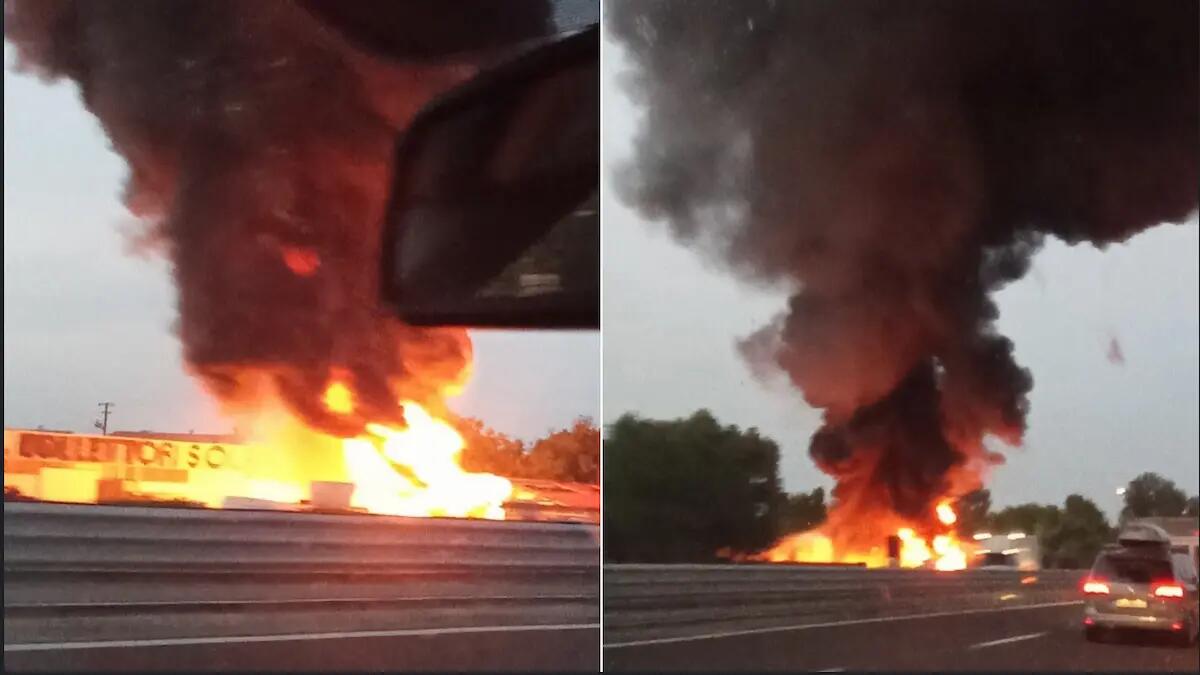 Maxi incendio lungo l'autostrada A4, fiamme in un capannone: nube nera visibile a chilometri - 