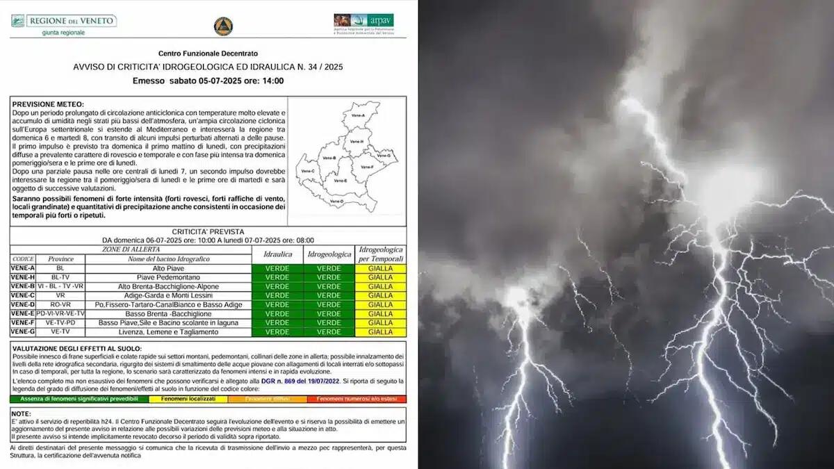 Allerta meteo in Veneto: previsti forti temporali, vento e grandine - 