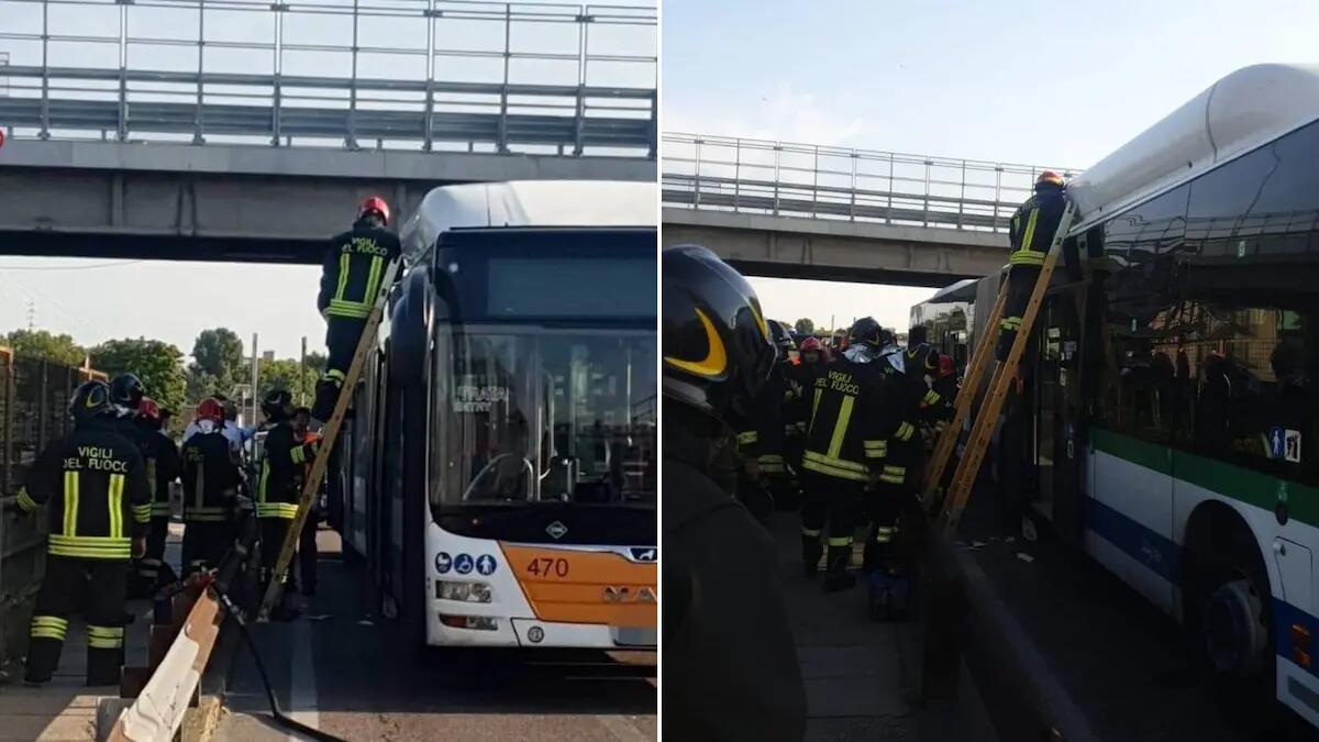 Paura a Mestre, autobus urta un'impalcatura sotto al cavalcavia e rompe le bombole di metano sul tetto - 
