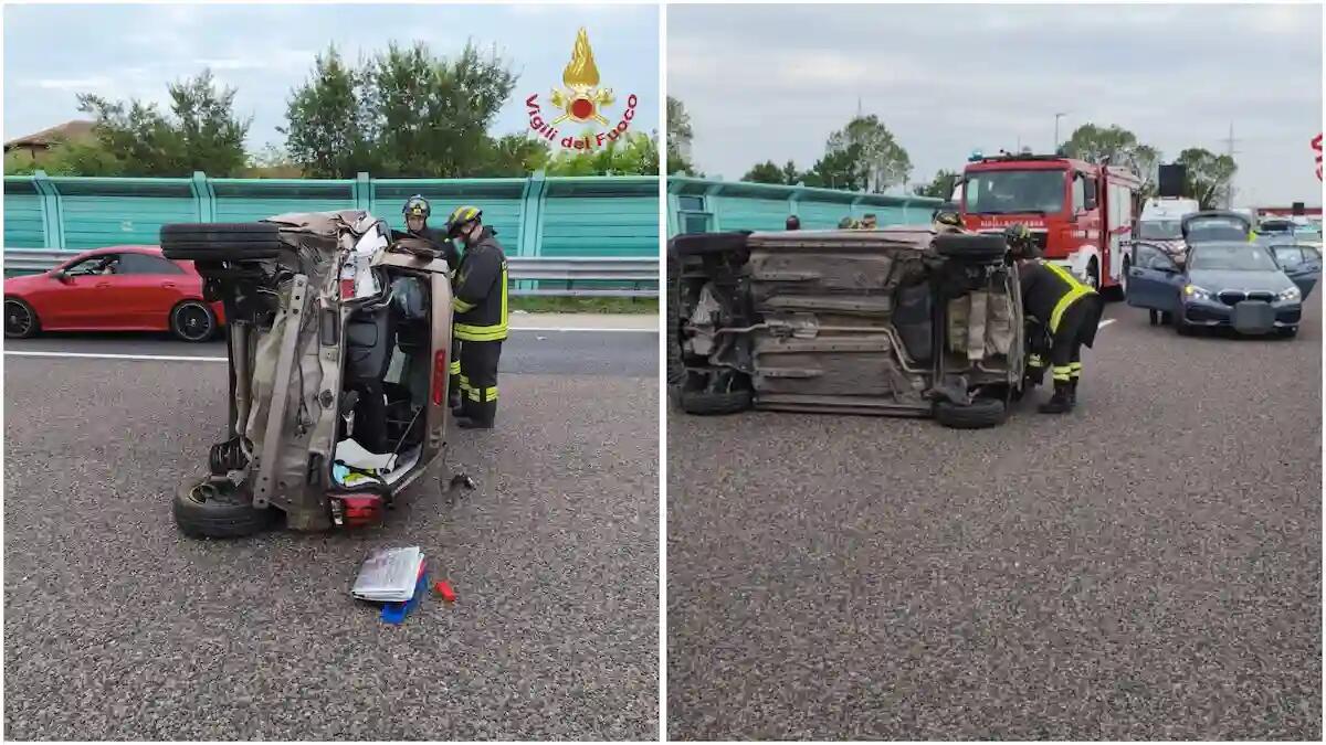 Paura sulla A57, due auto coinvolte, una si ribalta sul fianco: madre e figlia intrappolate nell'abitacolo - 
