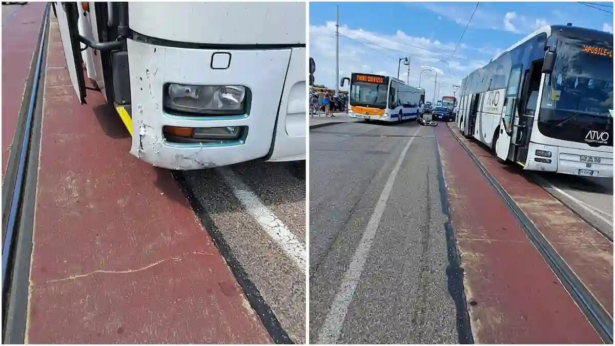 Venezia, bus Atvo e moto coinvolti in un incidente: ferito a un braccio il centauro - 
