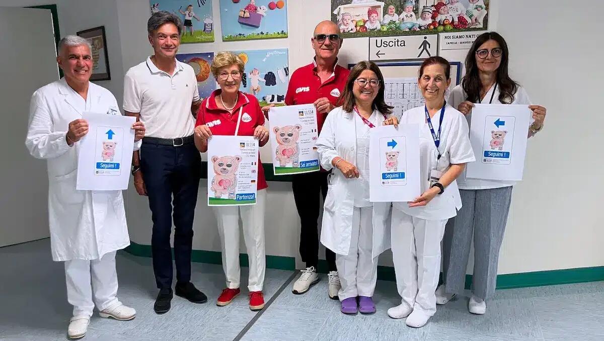 Ospedale di Portogruaro: nuovo percorso colorato con l’orsetto Bruno che guida i bimbi in pediatria - 