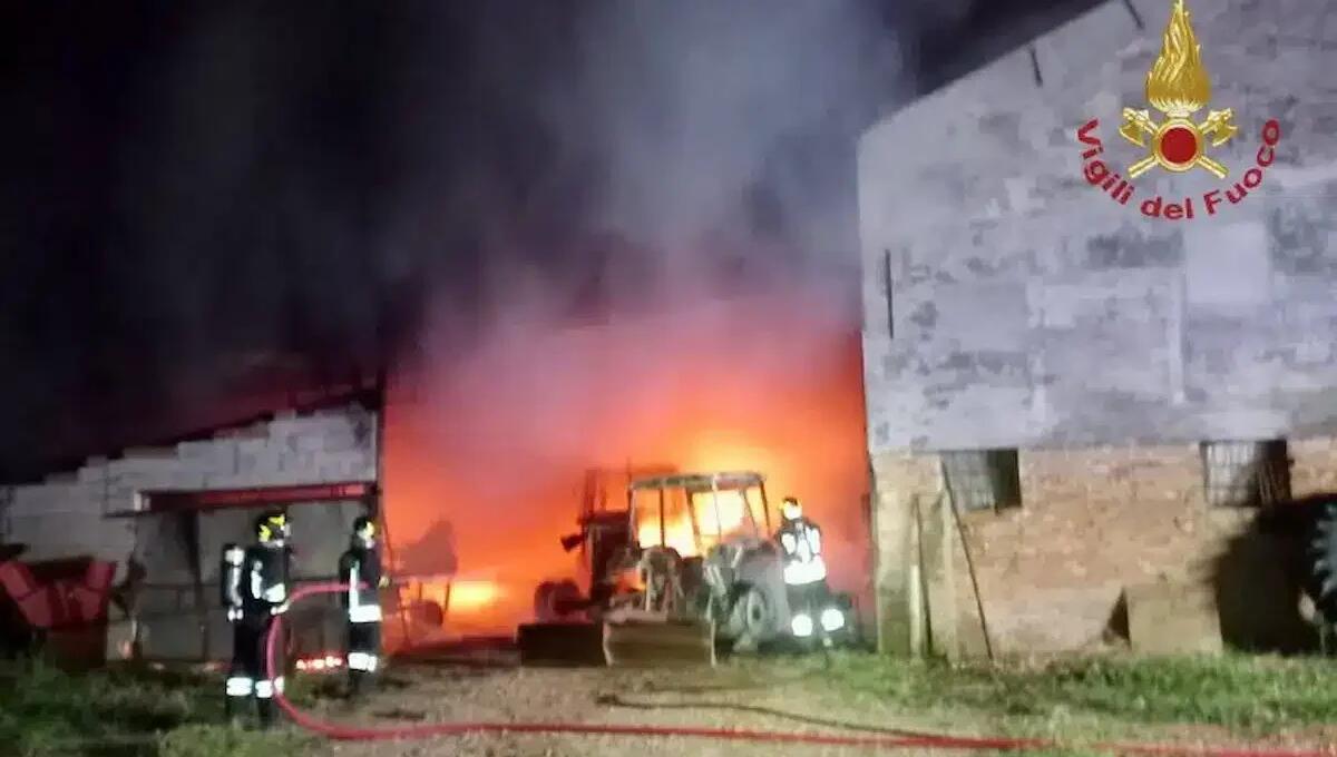 Fiamme in un’azienda agricola, incendio nel deposito attrezzi: pompieri al lavoro dalla notte scorsa -