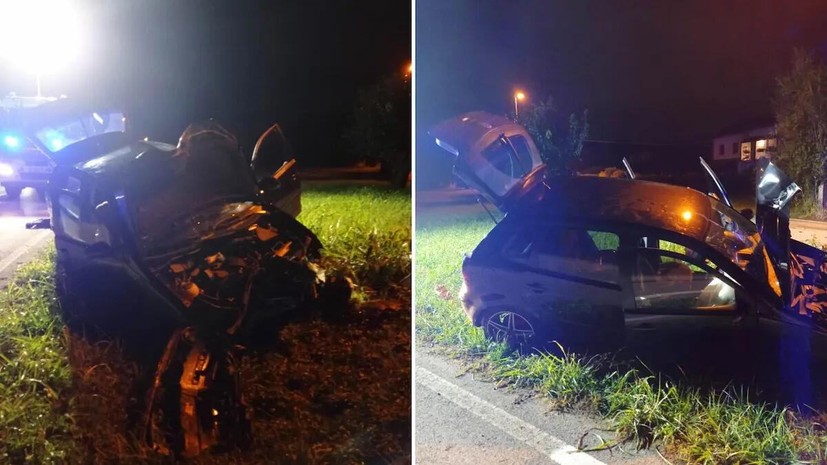 Notte di paura a Tricesimo, piombano con l'auto contro un palo e finiscono nel fossato: due feriti - 