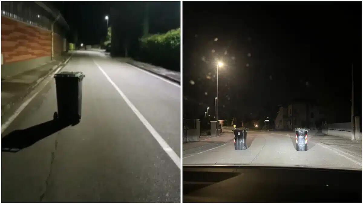 Bidoni pieni di rifiuti al centro della strada di notte per provocare incidenti: è caccia ai responsabili - 