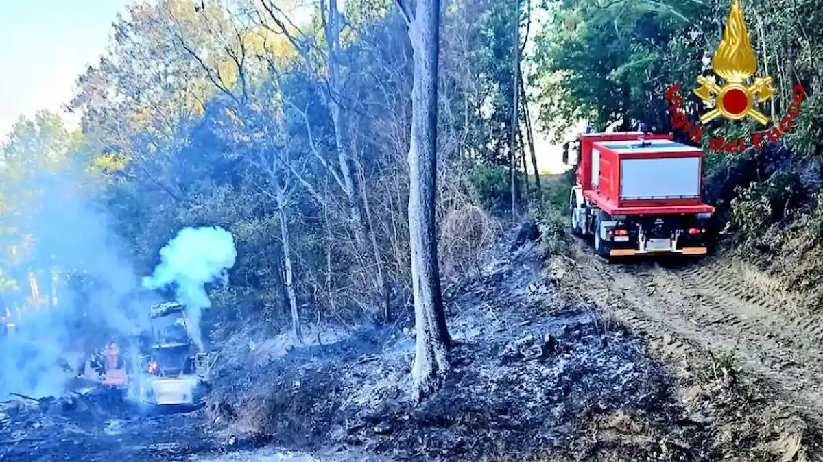 Cippatrice prende fuoco: campi e bosco avvolti dalle fiamme, il maxi intervento | FOTO - 