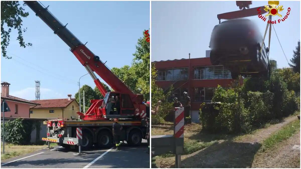 Paura a Udine, conducente perde il controllo dell'auto: finisce in bilico a 4 metri di altezza -