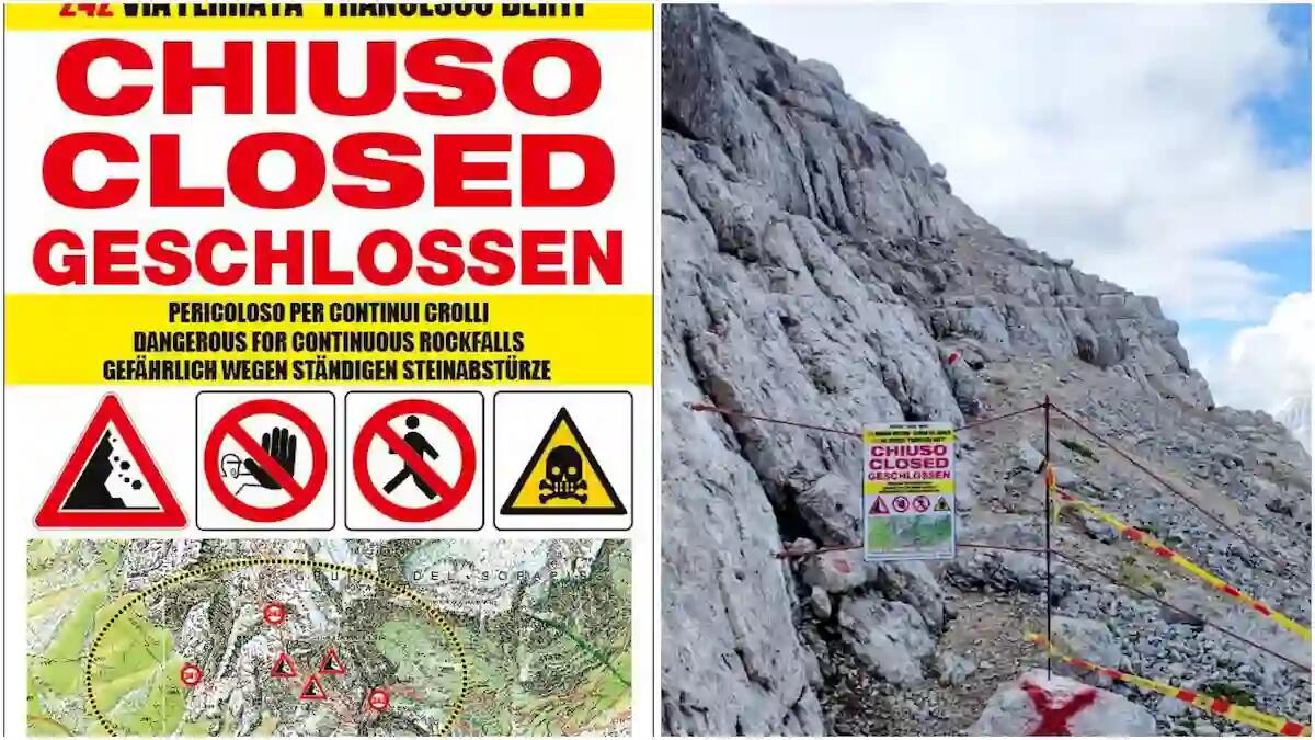 Frana sulla Croda Marcora: chiusi tutti gli accessi alla Ferrata Berti per garantire la sicurezza -