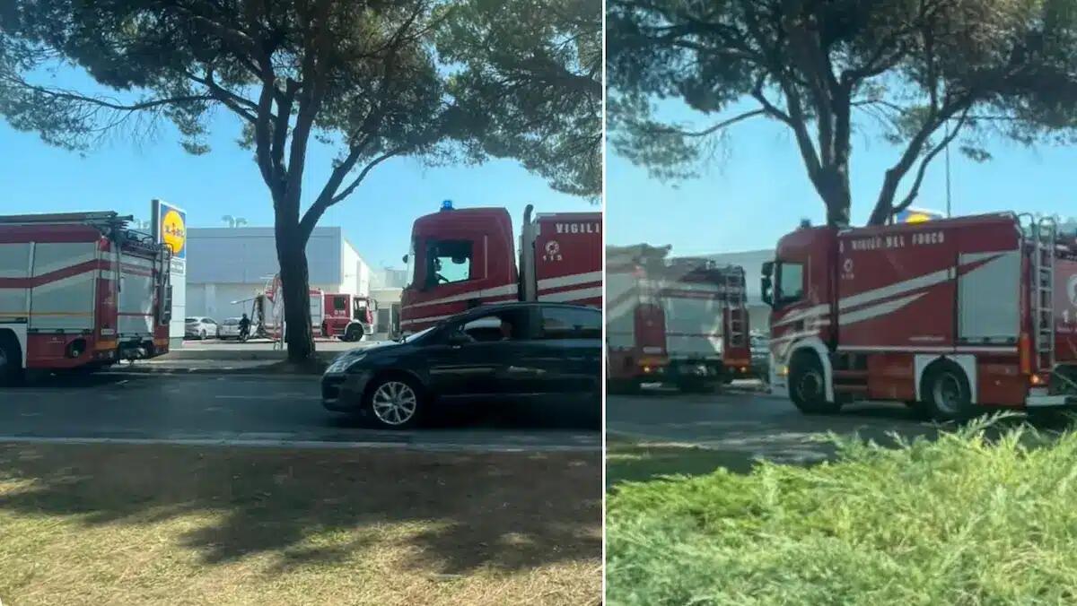 Incendio alla Lidl di Bibione, fumo nero dal compattatore: Vigili del Fuoco in azione -