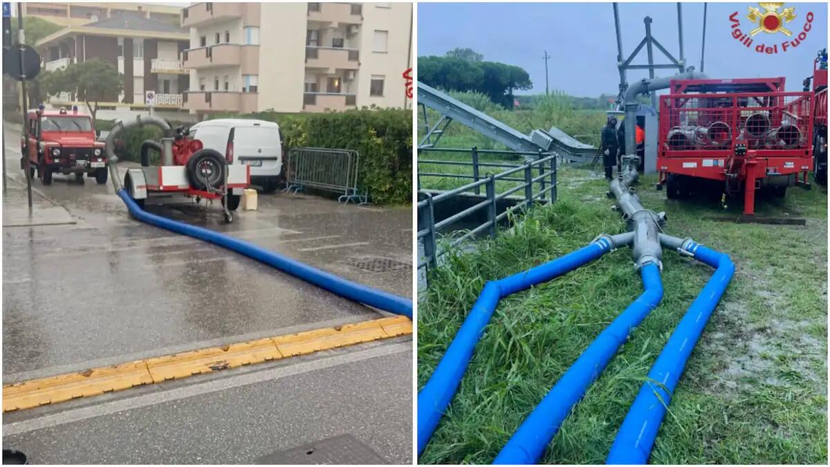 Bibione sott'acqua: "Prelevati 35.000 litri d'acqua al minuto". Vigili del fuoco al lavoro senza sosta | FOTO - 