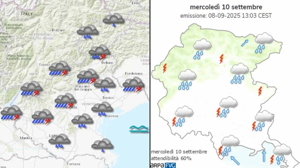 Maltempo in arrivo, temporali e piogge forti su Friuli Venezia Giulia e Veneto: «mercoledì fase critica» - 