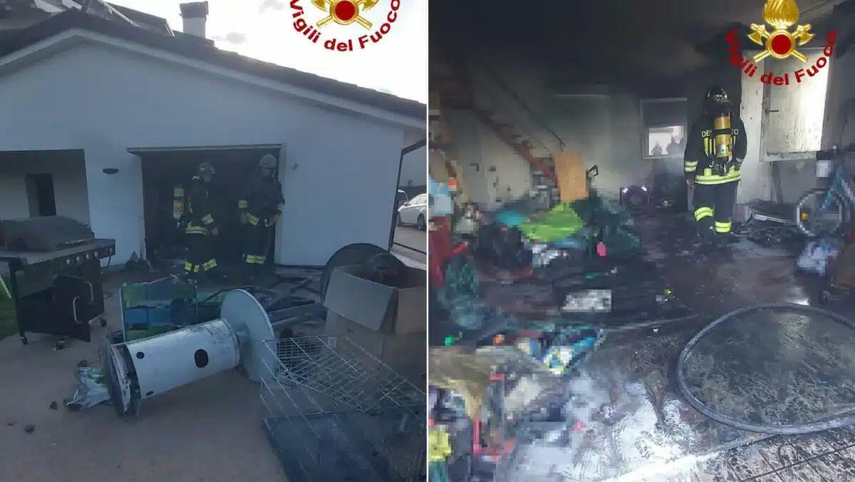 Una batteria innesca le fiamme, garage a fuoco nel Vicentino - 