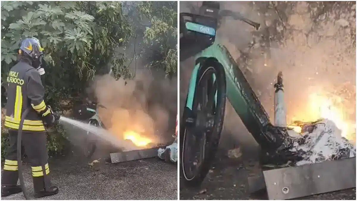 Colonna di fumo dalla strada, residenti lanciano l'allarme: bici elettrica divorate dalle fiamme | VIDEO - 