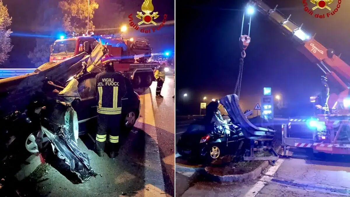 Paura nella notte in Tangenziale, auto centra la contro cuspide del guardrail: miracolato il conducente - 