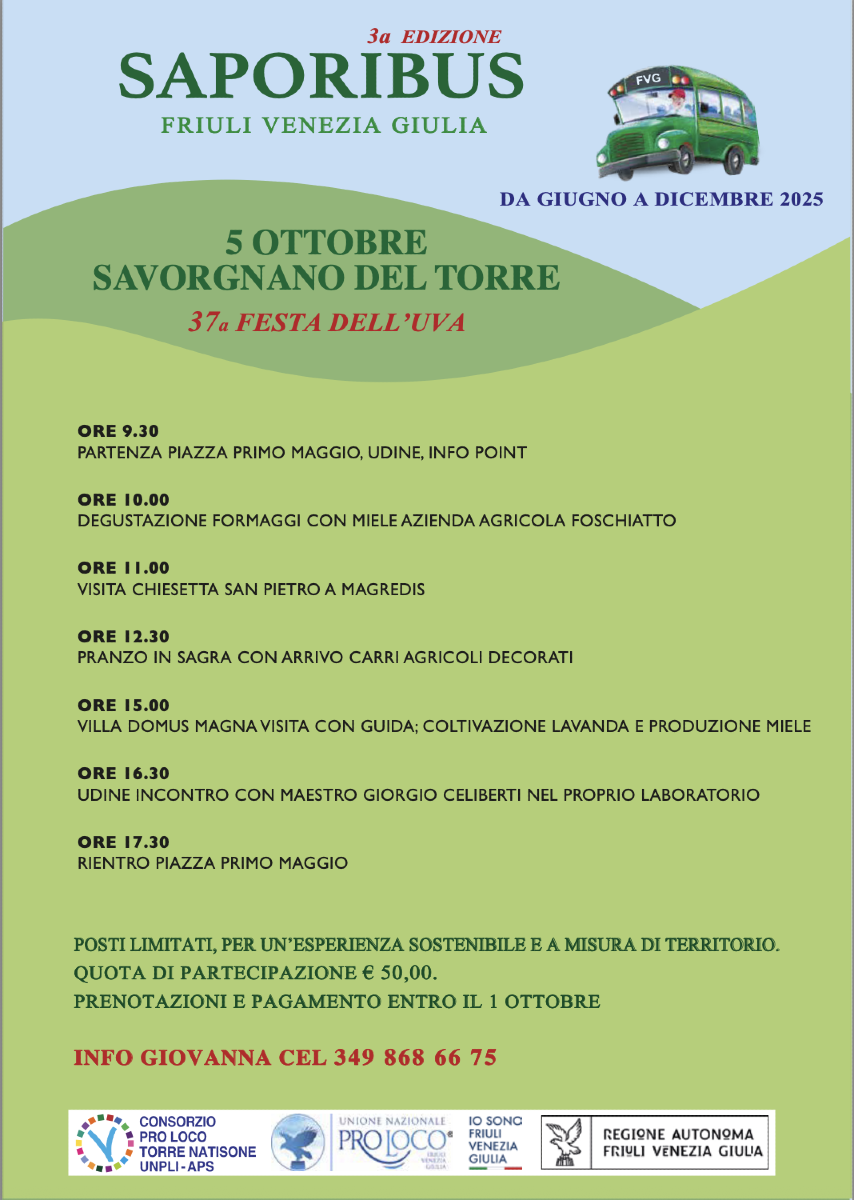 Programma. Saporibus In Friuli Venezia Giulia: il 5 ottobre alla scoperta di Savorgnano del Torre