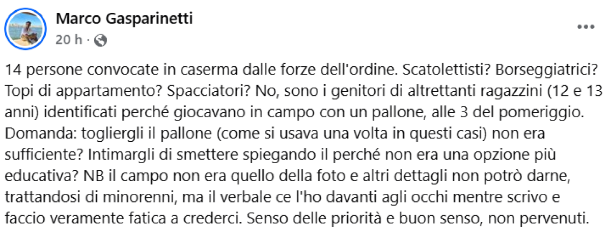 Le parole del consigliere comunale Gasparinetti