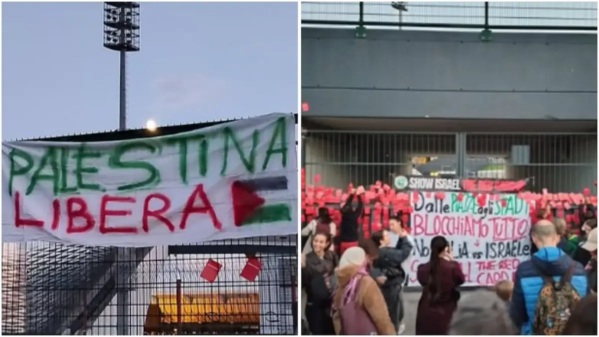 Folla pro Palestina davanti allo Stadio Friuli: "Bloccare l’ingresso della nazionale israeliana" - Le immagini da "Comitato per la Palestina - Udine"