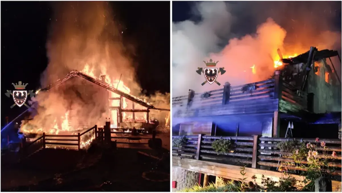 Spaventoso incendio nella notte: maso distrutto dalle fiamme, Vigili del Fuoco al lavoro per ore | FOTO -