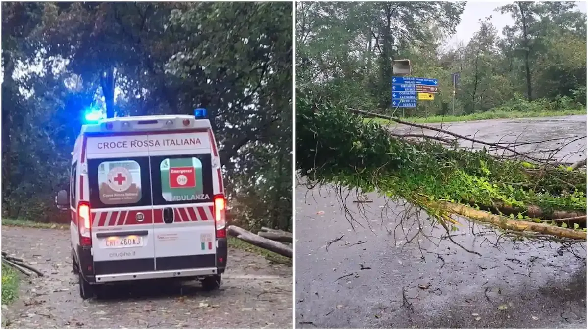 Ambulanza bloccata dagli alberi caduti: sindaco scende in strada con la motosega e la fa passare - Le immagini del sindaco Pinosa