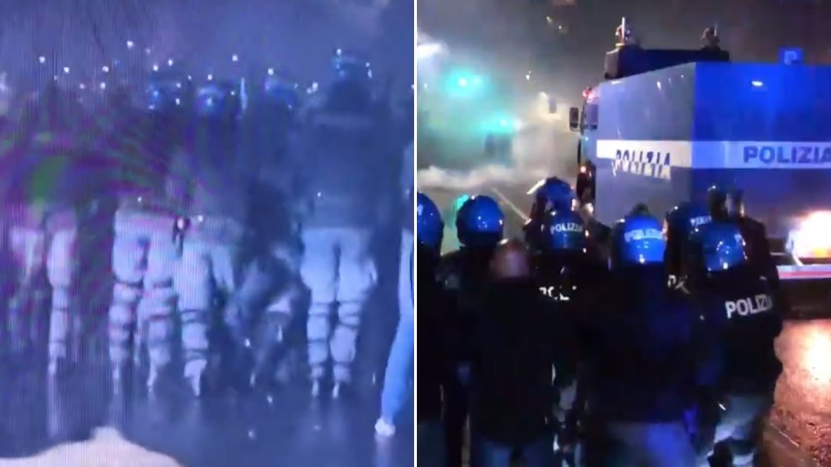 Alta tensione a Udine: bottiglie e botti contro la Polizia. Idranti in azione al corteo ProPal -