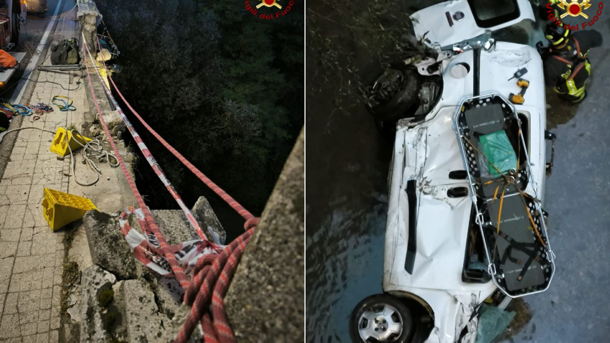 Auto sfonda il parapetto e piomba nel greto del torrente, inutili i soccorsi: morto il conducente -