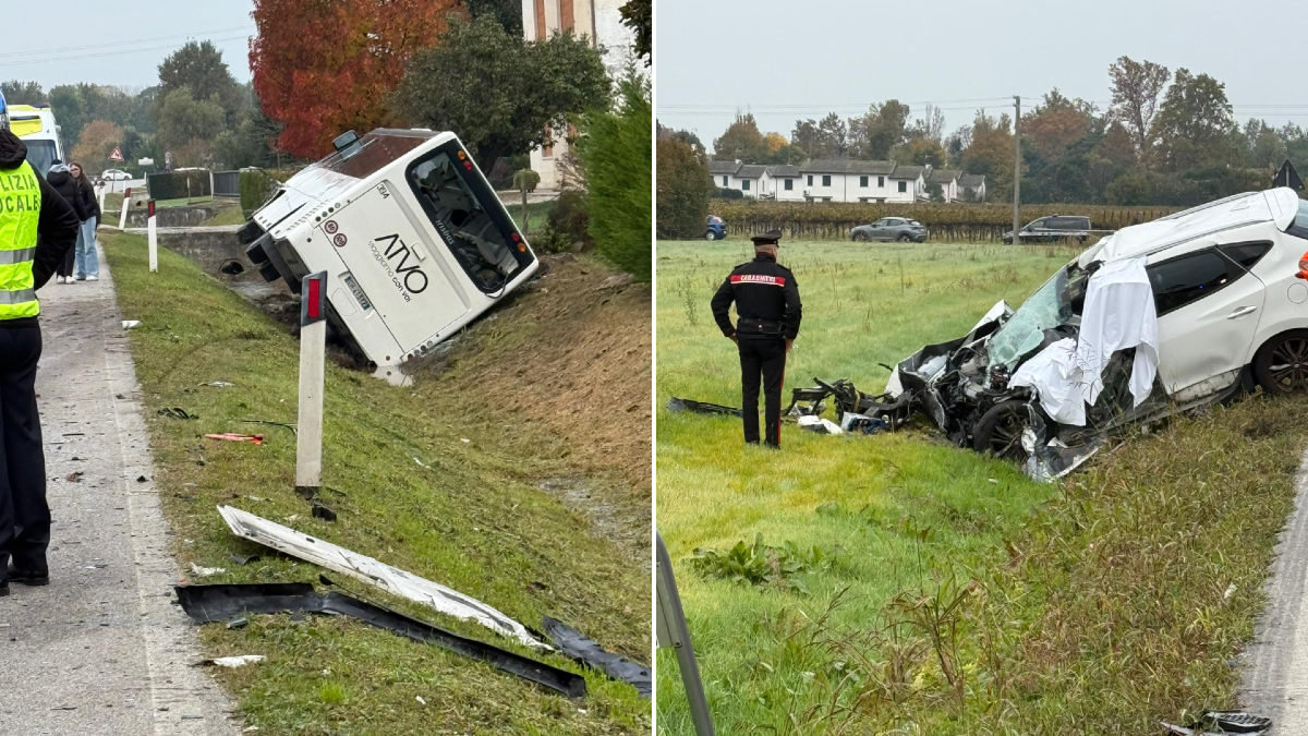 Tragico incidente a Piavon di Oderzo: scontro tra autobus con 50 studenti e auto, un morto -
