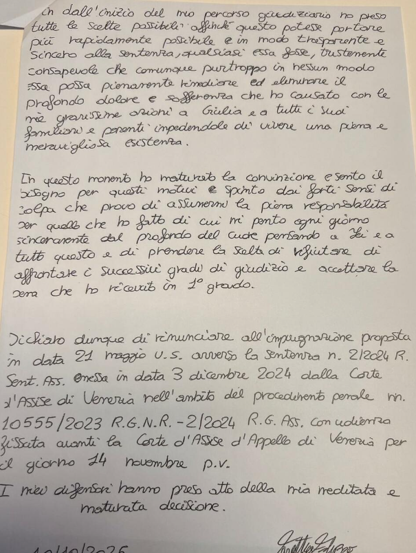 La lettera di Turetta