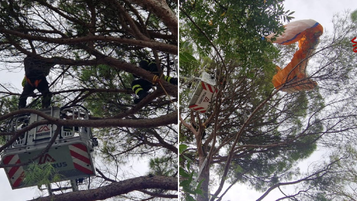 Parapendista resta bloccato tra gli alberi a Sistiana: salvato dai Vigili del Fuoco - 