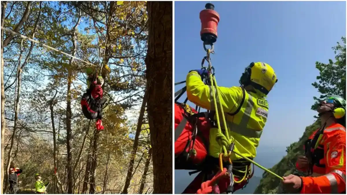 Precipita con il parapendio: rimane sospeso tra i rami a 5 metri di altezza - 