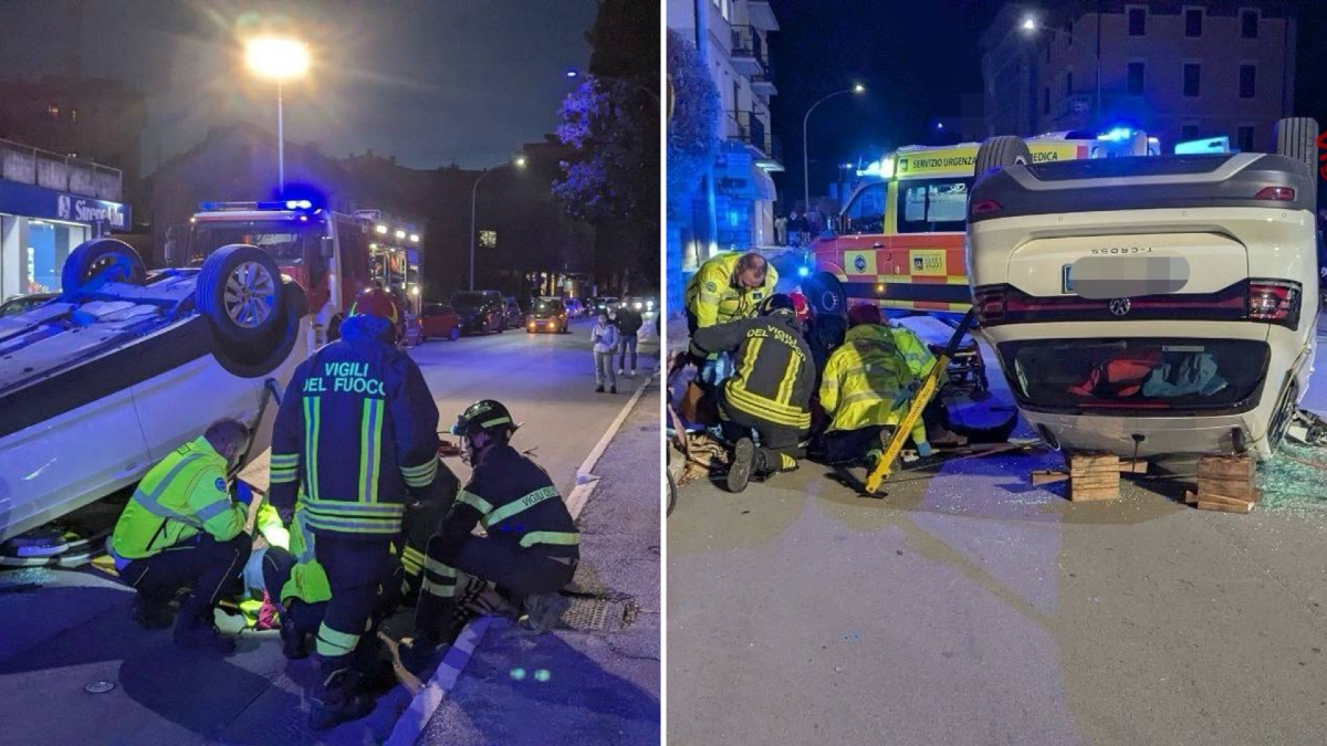 Piomba contro un'auto parcheggiata a bordo strada e si ribalta: grave una donna - 