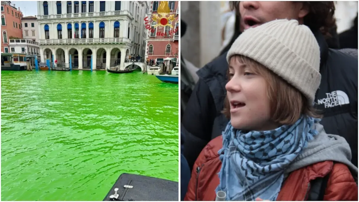 Canal Grande imbrattato di verde: alla protesta anche Greta Thunberg - 
