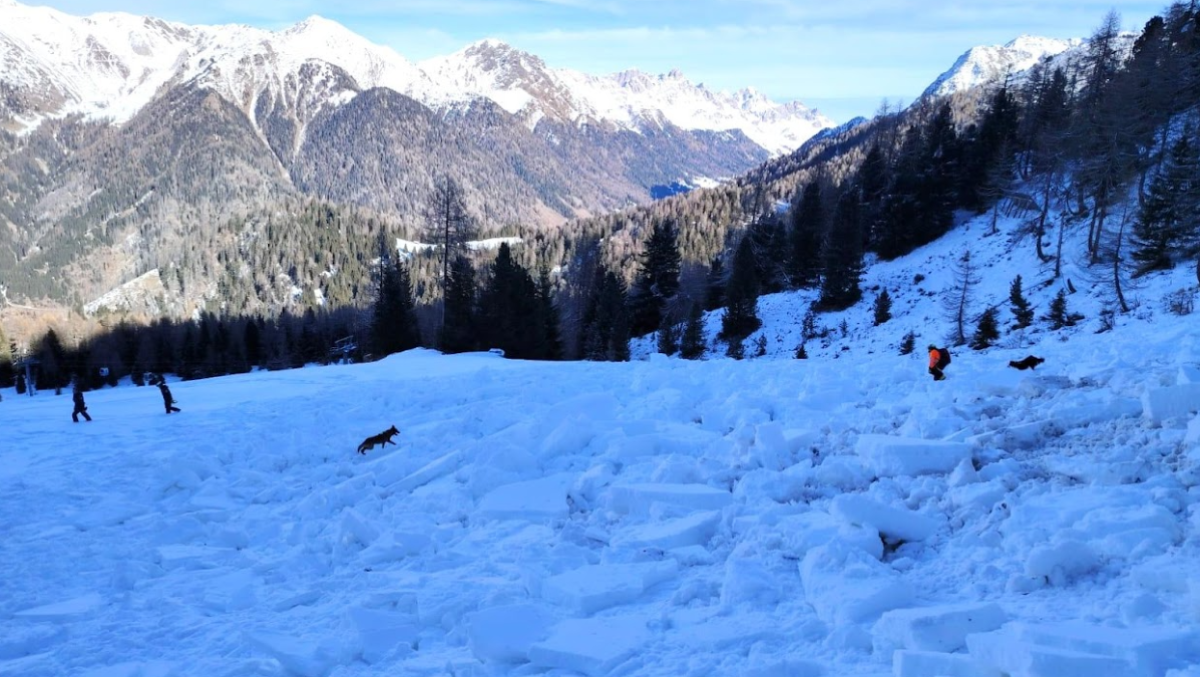 Moena, distacco nevoso: intervento dei soccorsi in elicottero con la squadra cinofila - 