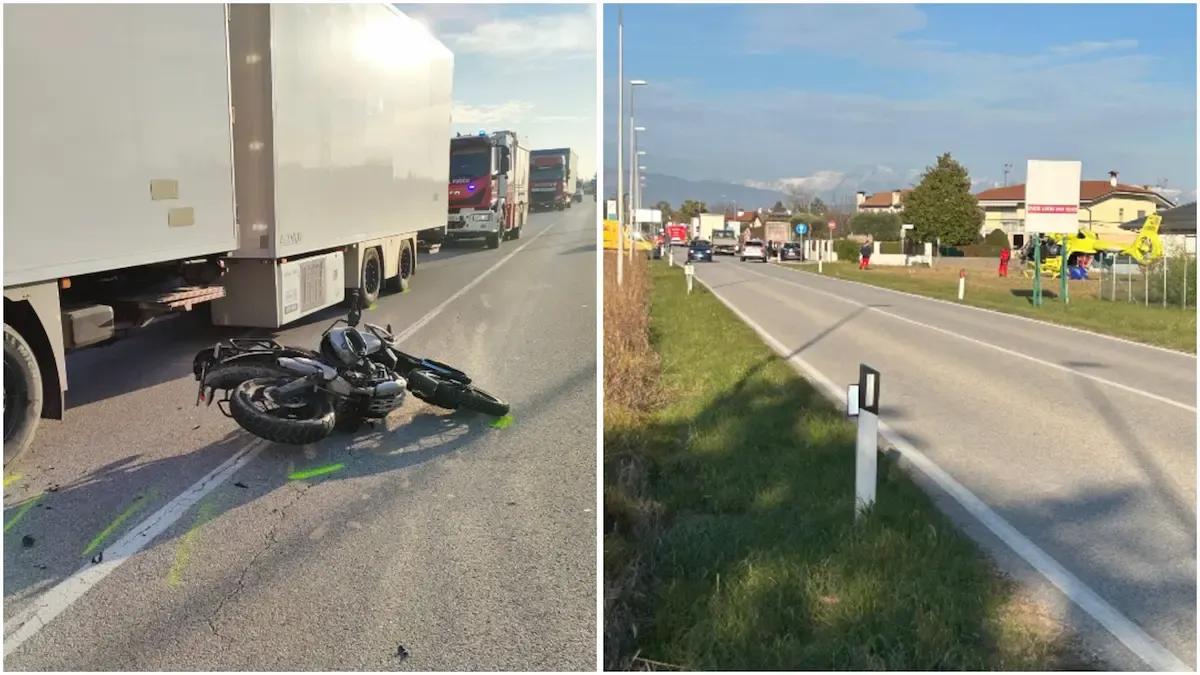 San Giovanni al Natisone, grave incidente tra camion e moto: motociclista in condizioni critiche - Le immagini dell'incidente