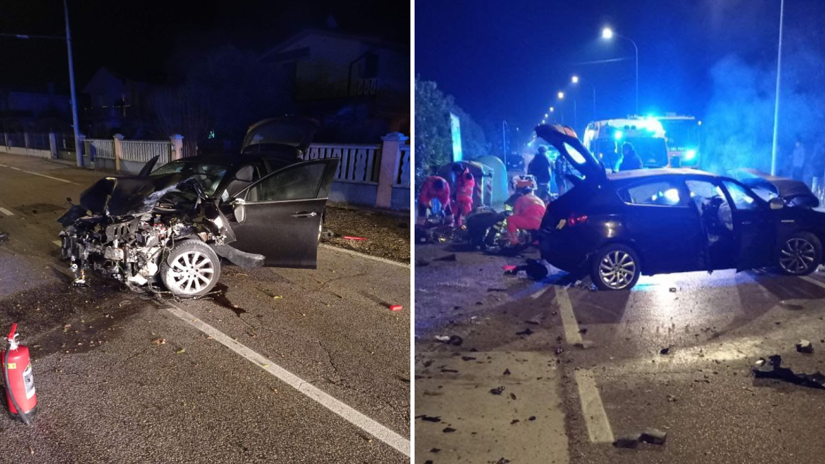 Paura nella notte a Latisana, auto con 5 giovani a bordo sbanda e si schianta | FOTO - 