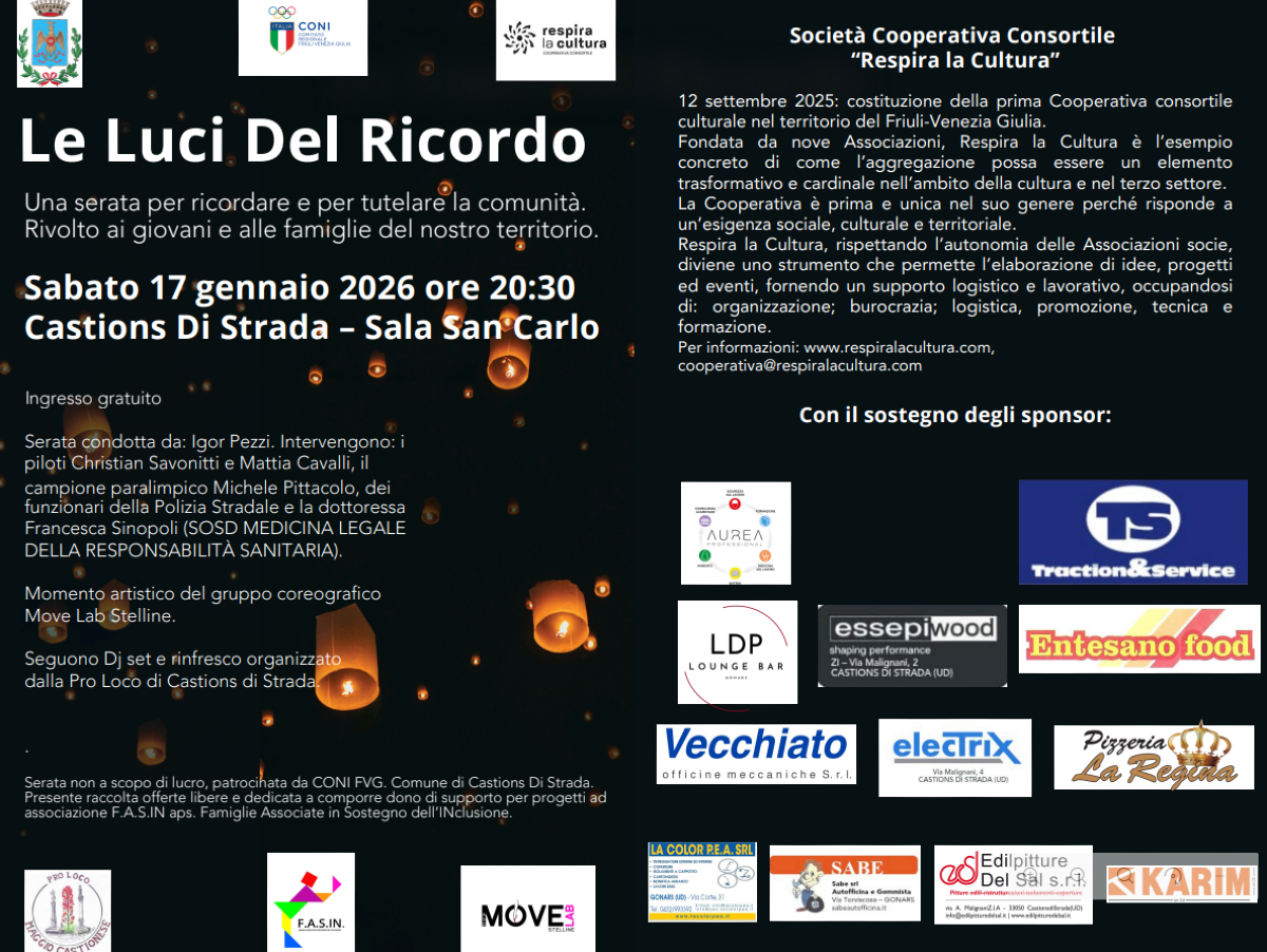 Le luci del ricordo, Castions di Strada accende una serata di memoria e consapevolezza - 