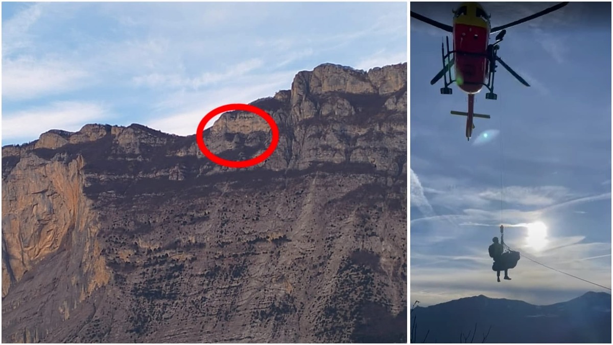 Tragedia in montagna: precipita e muore davanti all'amico che lo stava filmando | VIDEO - A sinistra la parete con evidenziato il punto in cui si trovava il base jumper