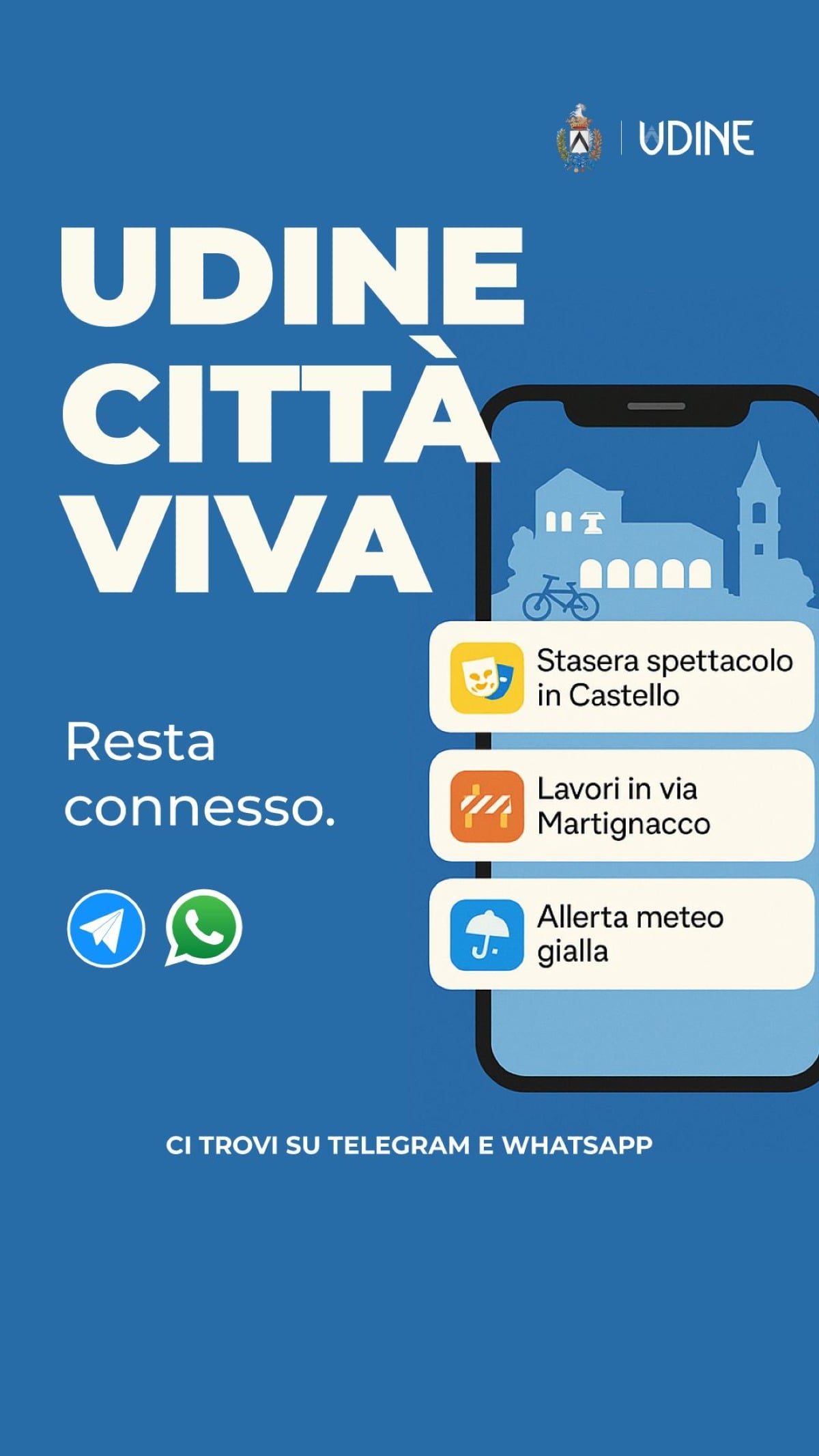 Udine rafforza la comunicazione digitale: attivi i nuovi canali WhatsApp e Telegram del Comune - 