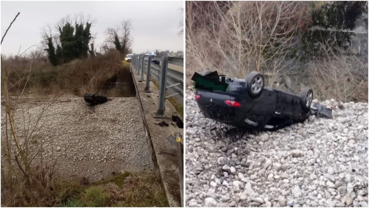 Incidente stradale in Friuli: auto esce di strada sul ponte e precipita nel torrente - Le immagini dell'incidente