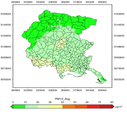 Concentrazione media annua di PM10.