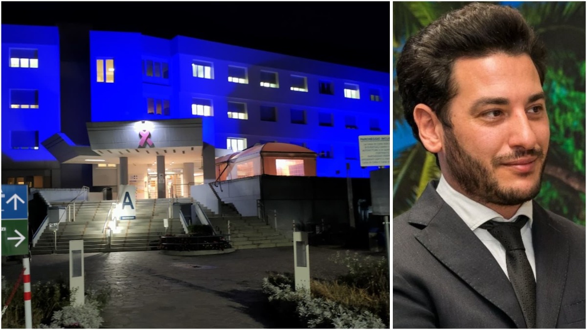 Un "faro" della salute a Monastier: l'ospedale cambia colore ogni mese per la prevenzione - A destra Matteo Geretto