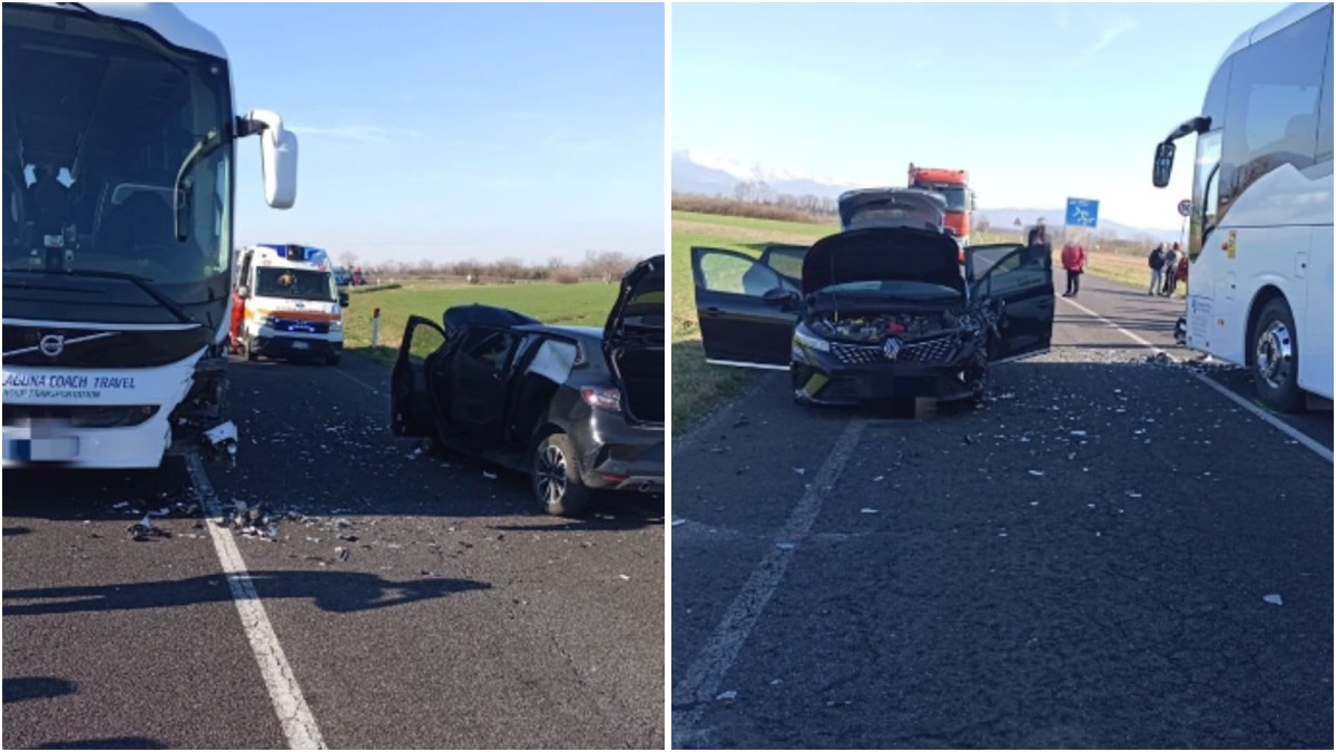 Frontale tra bus e un’auto: 50 persone a bordo del mezzo | FOTO - Le immagini dell'incidente