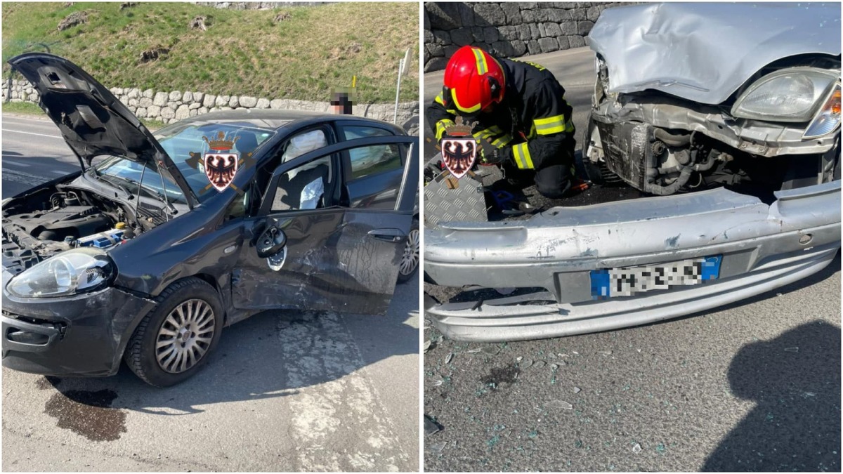 Incidente stradale: due auto si scontrano all’incrocio | FOTO - Le immagini dei Vigili del fuoco di Tione