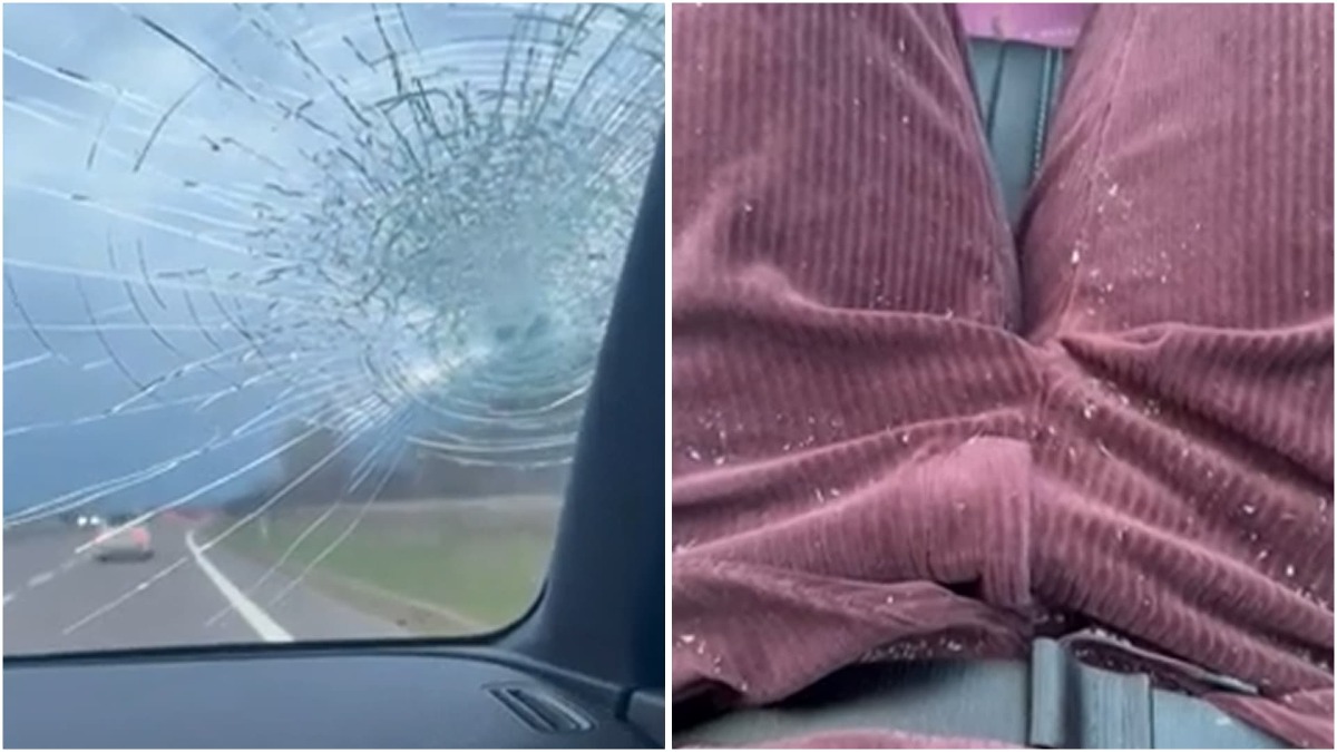 Sasso lanciato da un cavalcavia colpisce un’auto in corsa | FOTO - Le immagini del video registrato dal passeggero