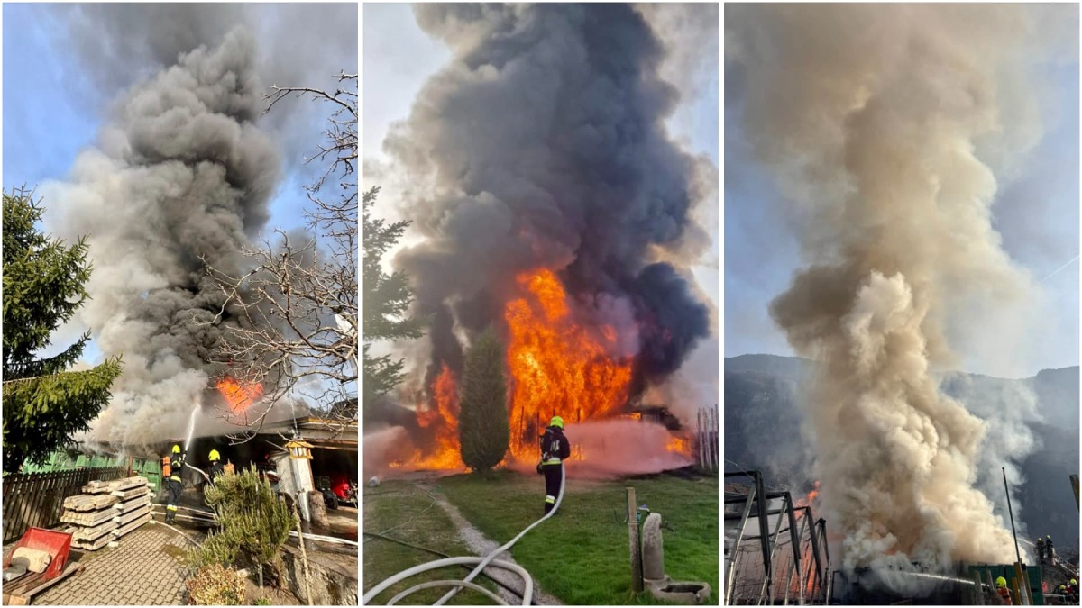 La colonna di fumo visibile da chilometri e le fiamme: struttura distrutta dall’incendio | FOTO - Le immagini dei Vigili del fuoco (Alto Adige)