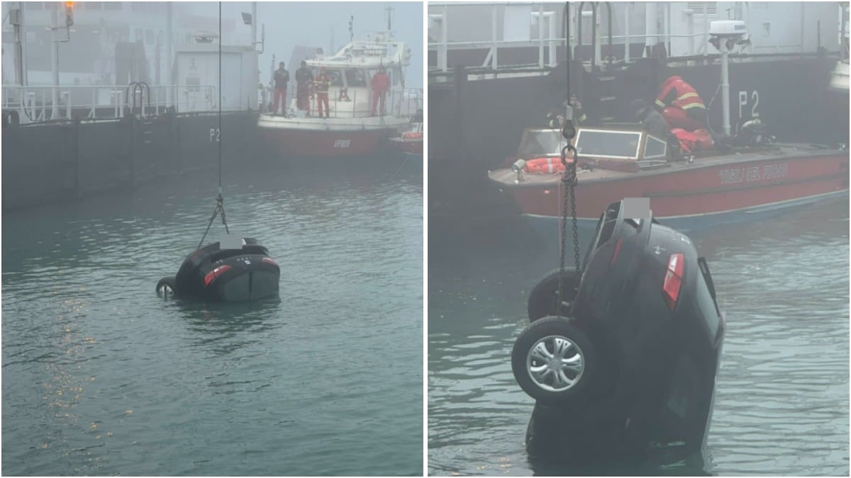 Conducente sbaglia manovra e finisce in acqua: a bordo anche il cane - Le immagini scattate da Andrea Rizzo