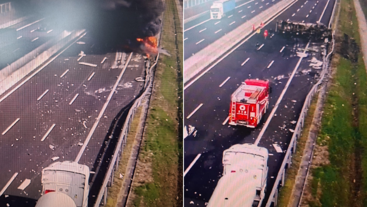 Camion carico di fenolo a fuoco sull'A4: aggiornamenti sulla viabilità